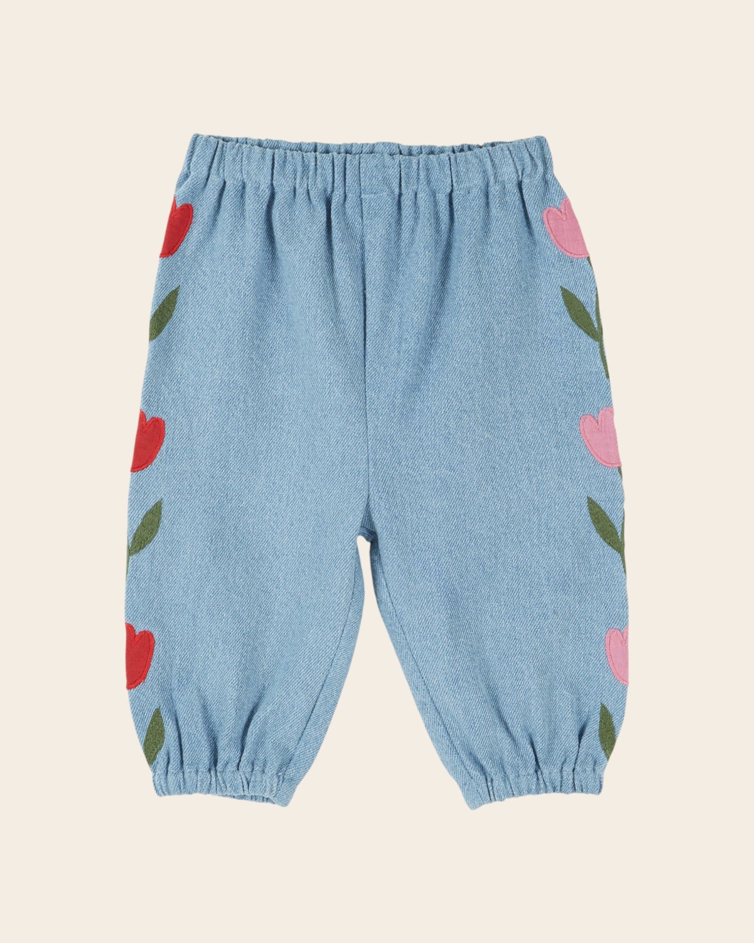 Emile et Ida Light Blue Denim Embroidered Tulip Baby Pants