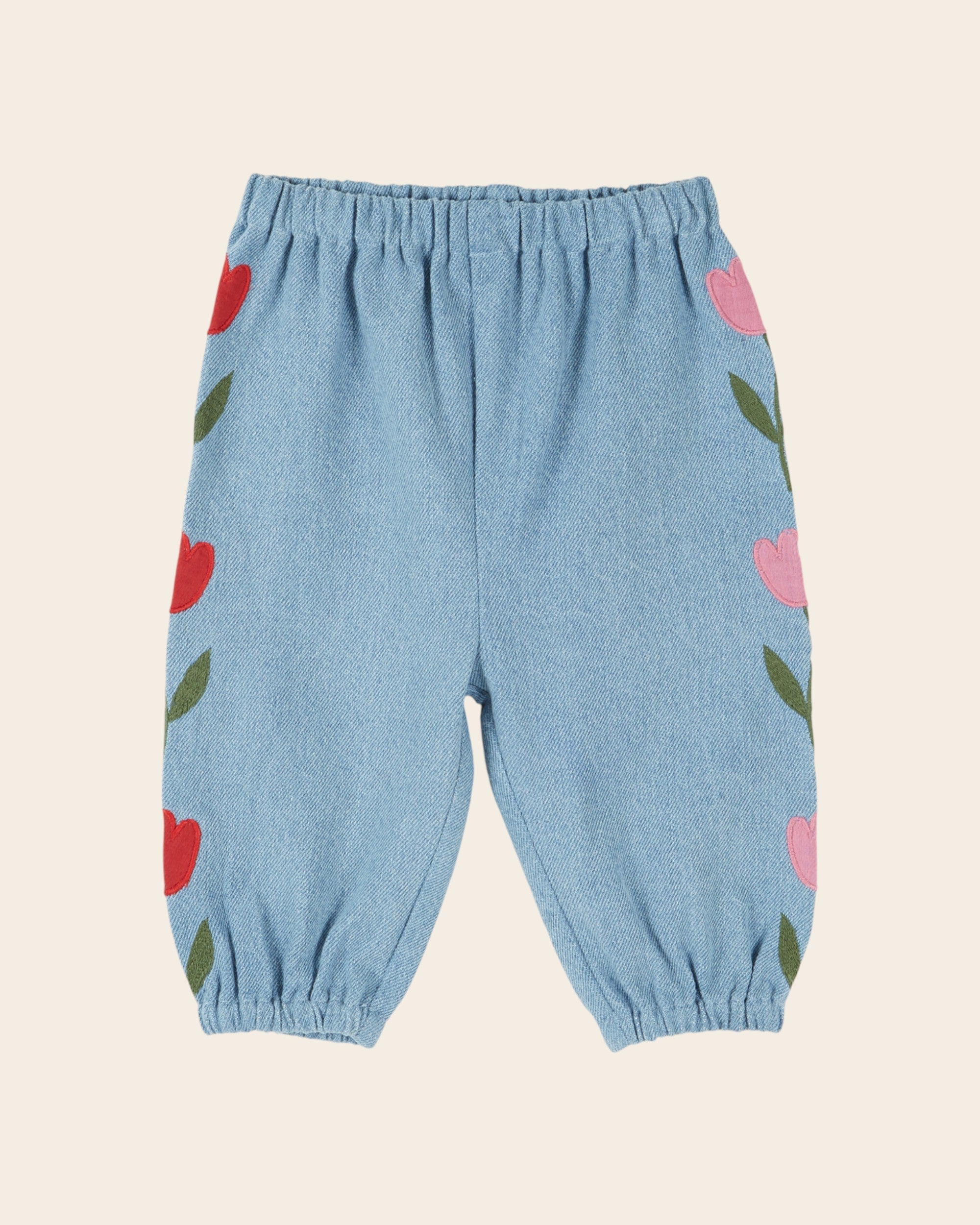 Emile et Ida Light Blue Denim Embroidered Tulip Baby Pants