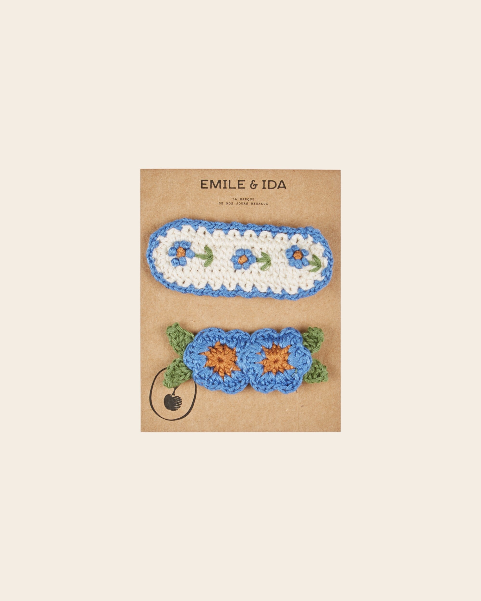 Emile et Ida Blue Crochet Flower Hair Clip Set