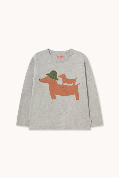 Tinycottons Two Dogs Graphic Sleeve Tee - Medium Grey Heather in Medium Grey Heather