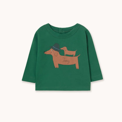 Tinycottons Two Dogs Graphic Baby Tee in Dark Green