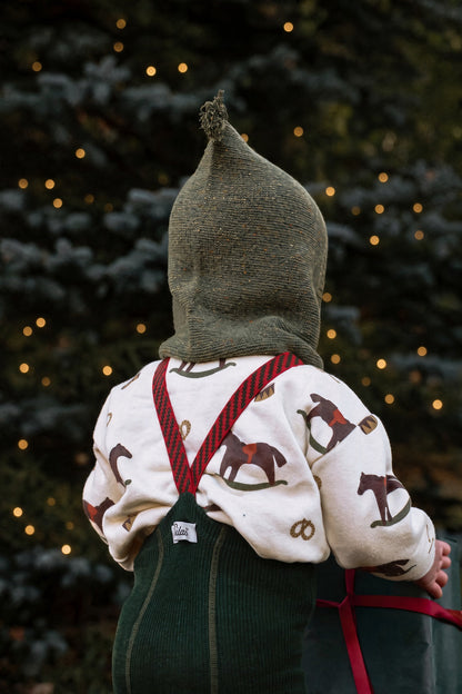 Silly Silas Footless Dark Forest Green Christmas Patterned — official lifestyle view 1