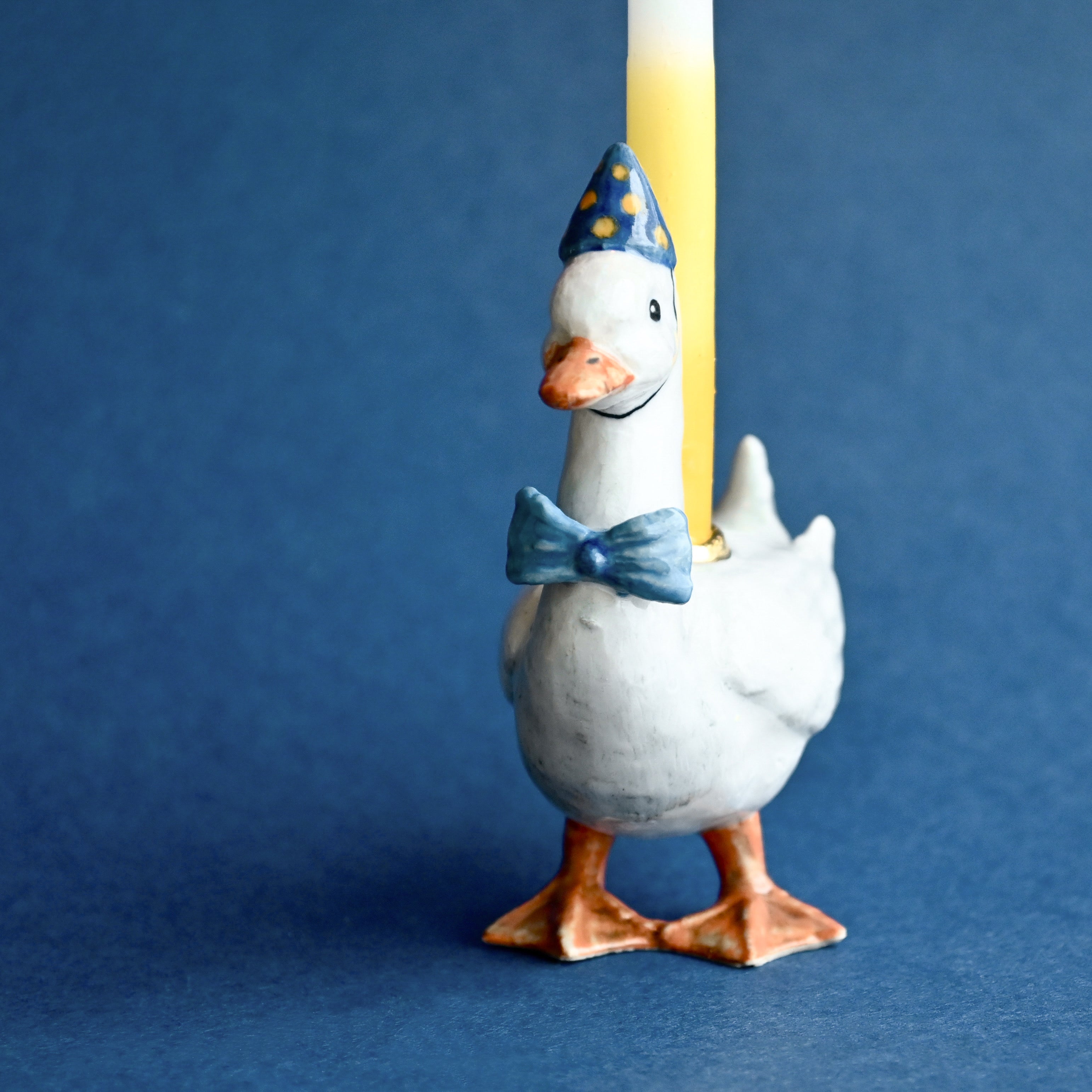 Camp Hollow Blue Goose Birthday Candle Holder | Porcelain Cake Topper