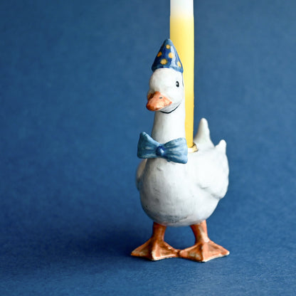 Camp Hollow Blue Goose Birthday Candle Holder | Porcelain Cake Topper
