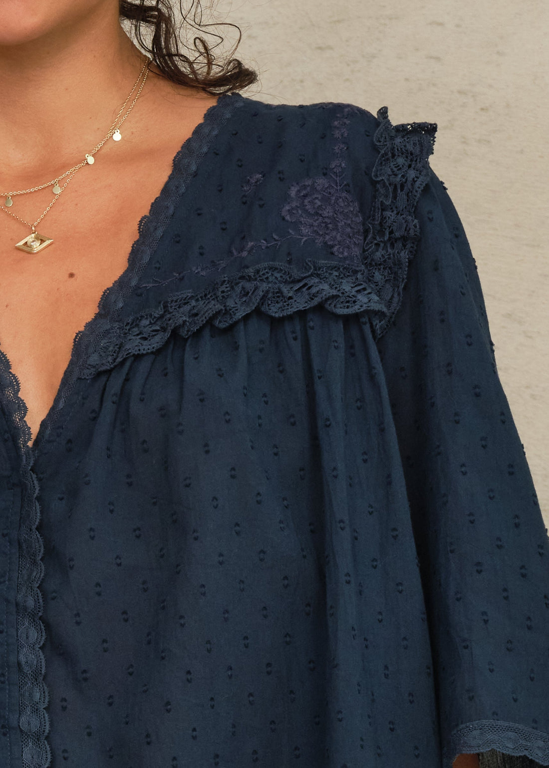 M.A.B.E Brea Frill Top - Navy