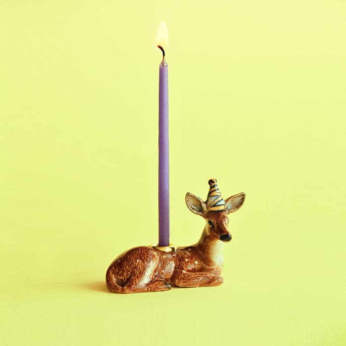 Camp Hollow Deer Birthday Candle Holder | Porcelain Cake Topper