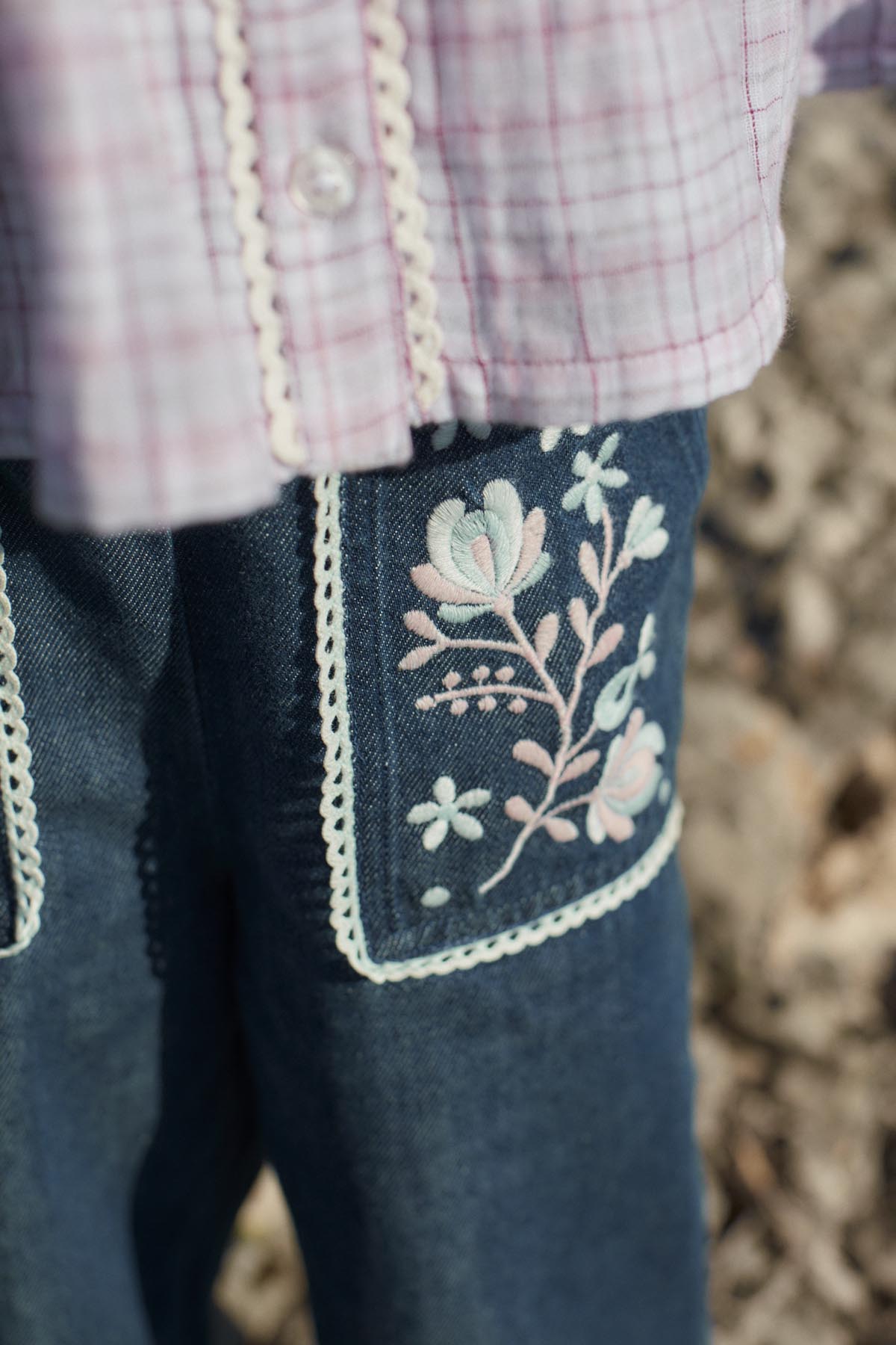 Louise Misha Flofi Embroidered Denim Pants – Indigo