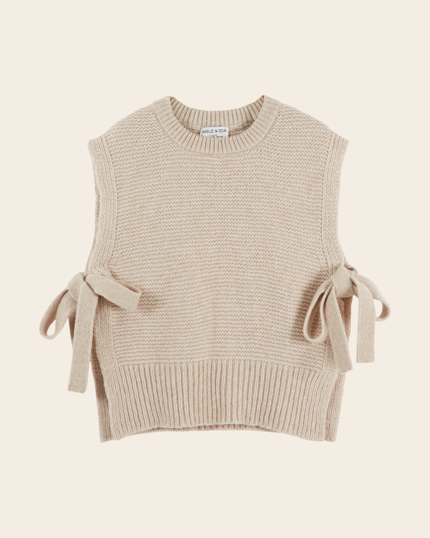Emile et Ida white sleeveless bow knit top