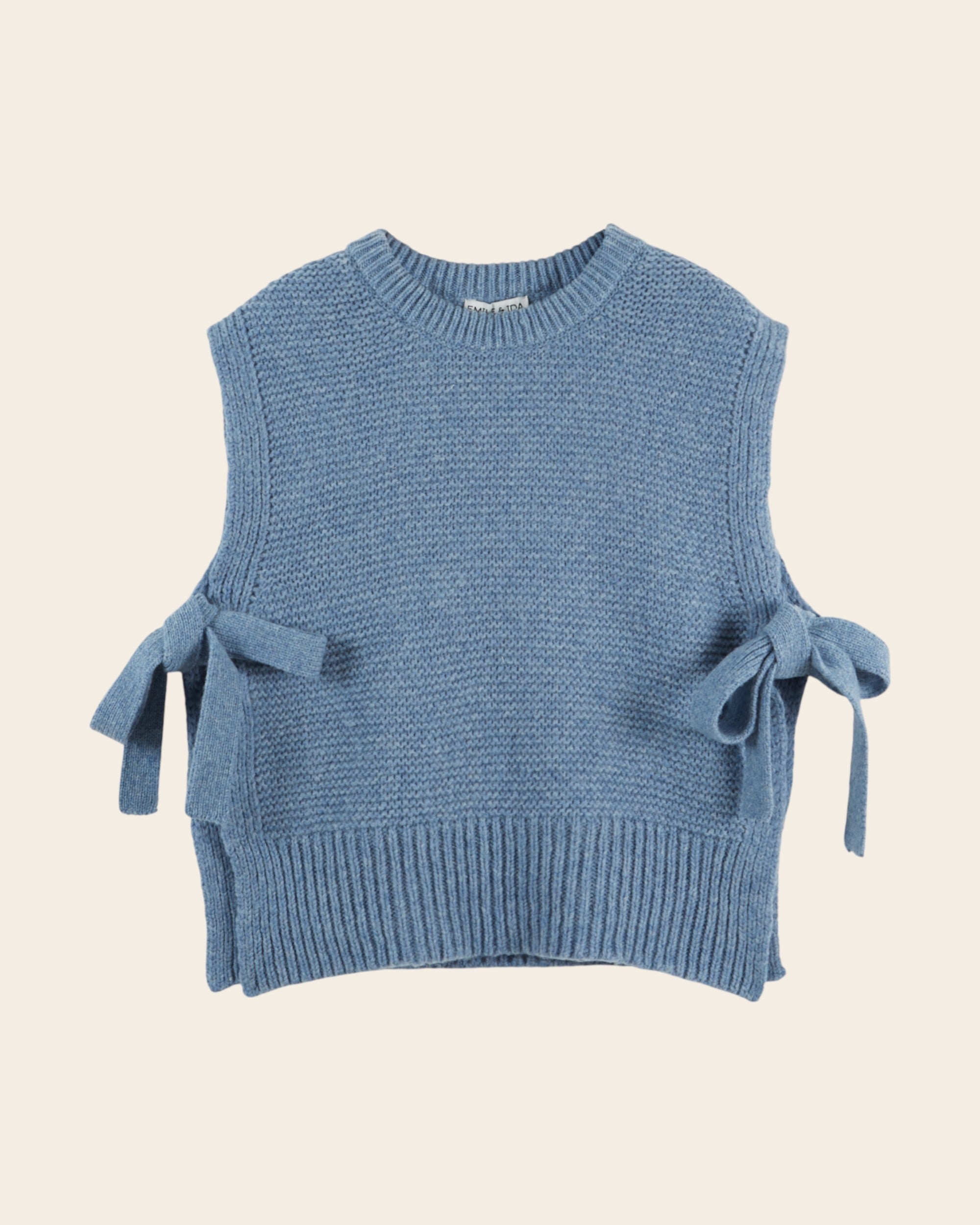 Emile et Ida Blue Sleeveless Bow Knit Top