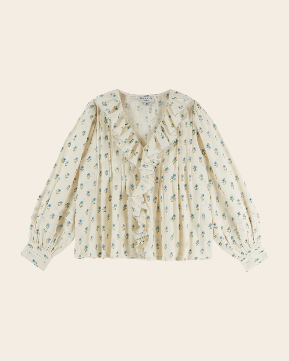 Emile et Ida Scarlet Floral Khadi Ruffle Blouse