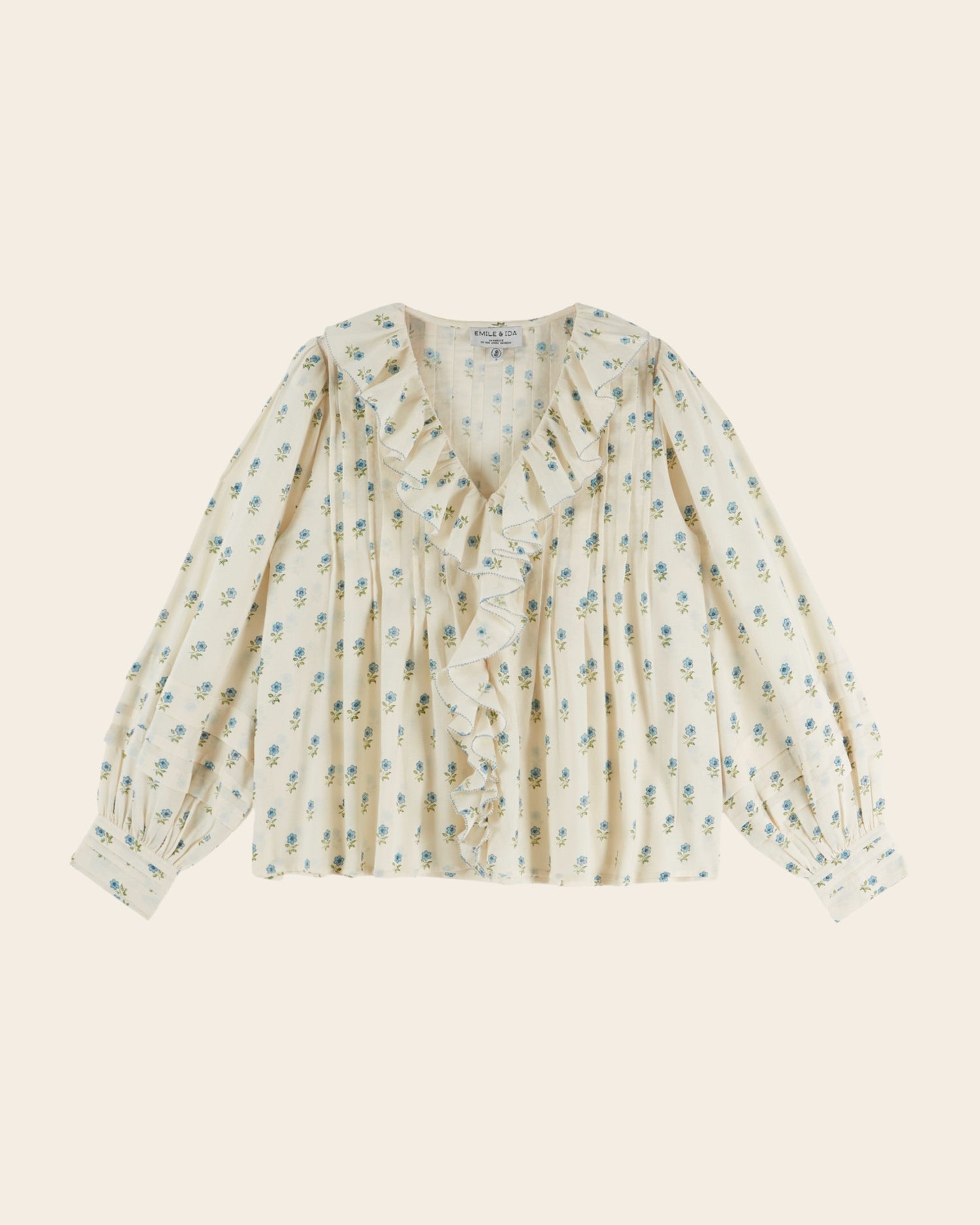 Emile et Ida Scarlet Floral Khadi Ruffle Blouse