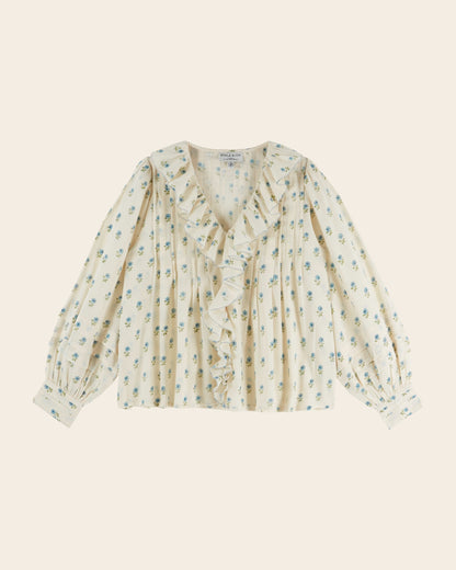 Emile et Ida Scarlet Floral Khadi Ruffle Blouse