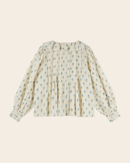 Emile et Ida Scarlet Floral Khadi Ruffle Blouse