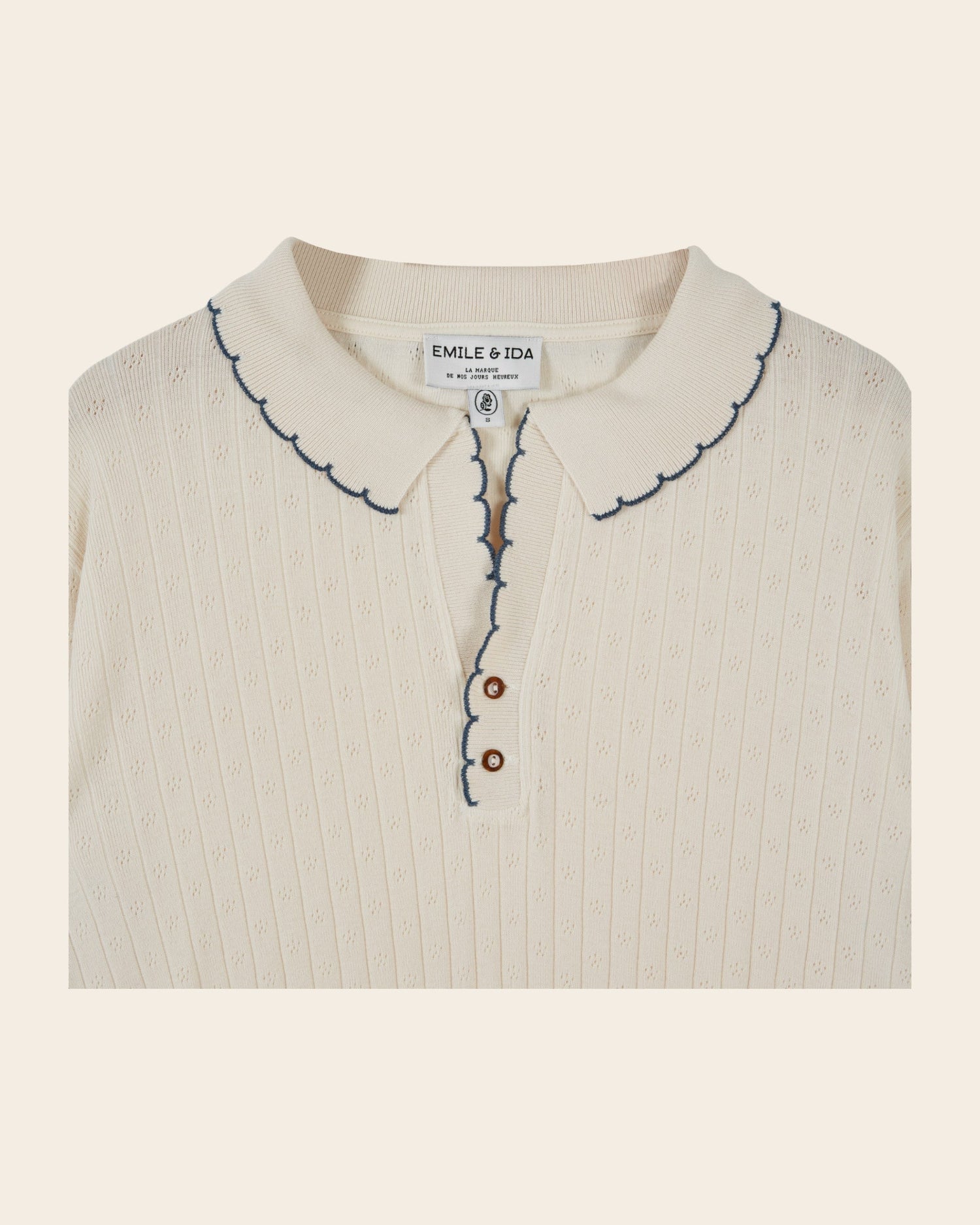 Emile et Ida Ecru Pointelle Long-Sleeve Polo
