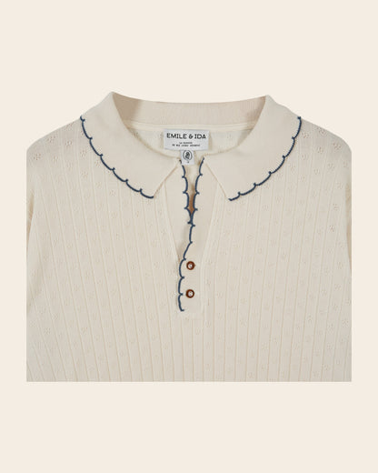 Emile et Ida Ecru Pointelle Long-Sleeve Polo