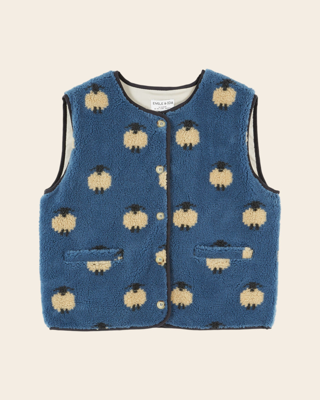Emile et Ida Faux Fur Sheep Vest - Blue detail view