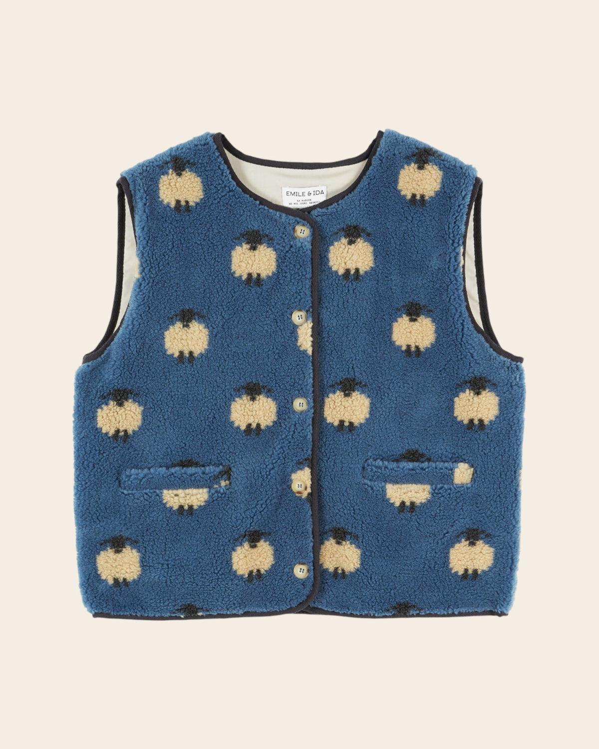 Emile et Ida Faux Fur Sheep Vest - Blue detail view