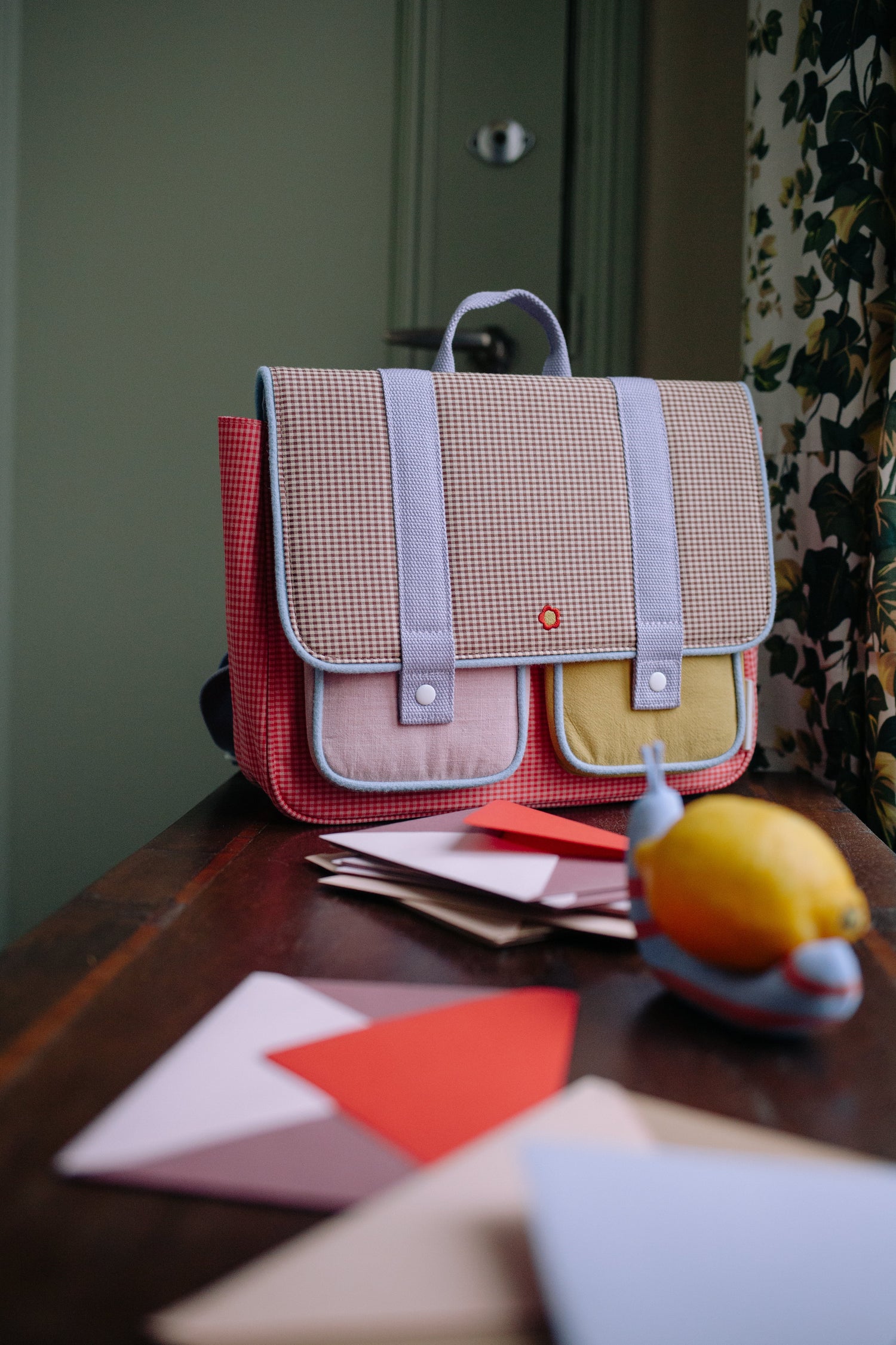 Sticky Lemon School Bag – Lemon Tree Gingham Flower + Rose
