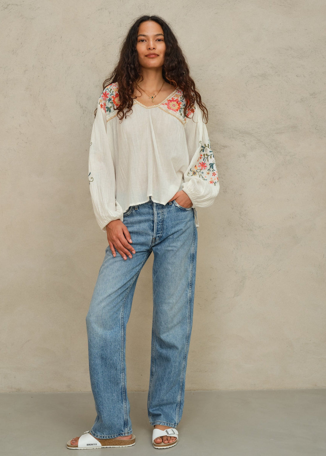 M.A.B.E Loren Long Sleeve Top - Ecru/Multi