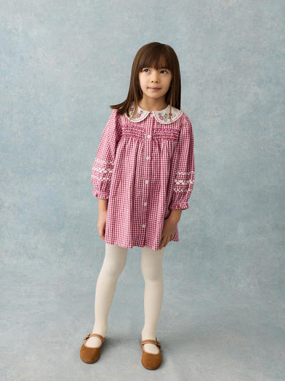 Louise Misha Delina Smocked Dress-Raspberry Checks