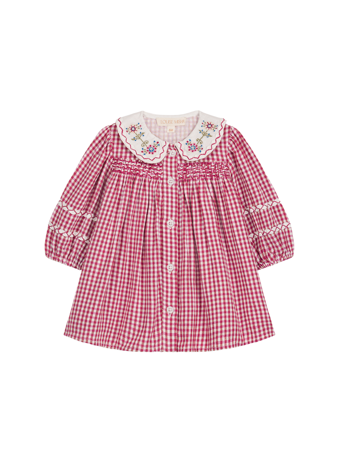 Louise Misha Delina Smocked Dress-Raspberry Checks
