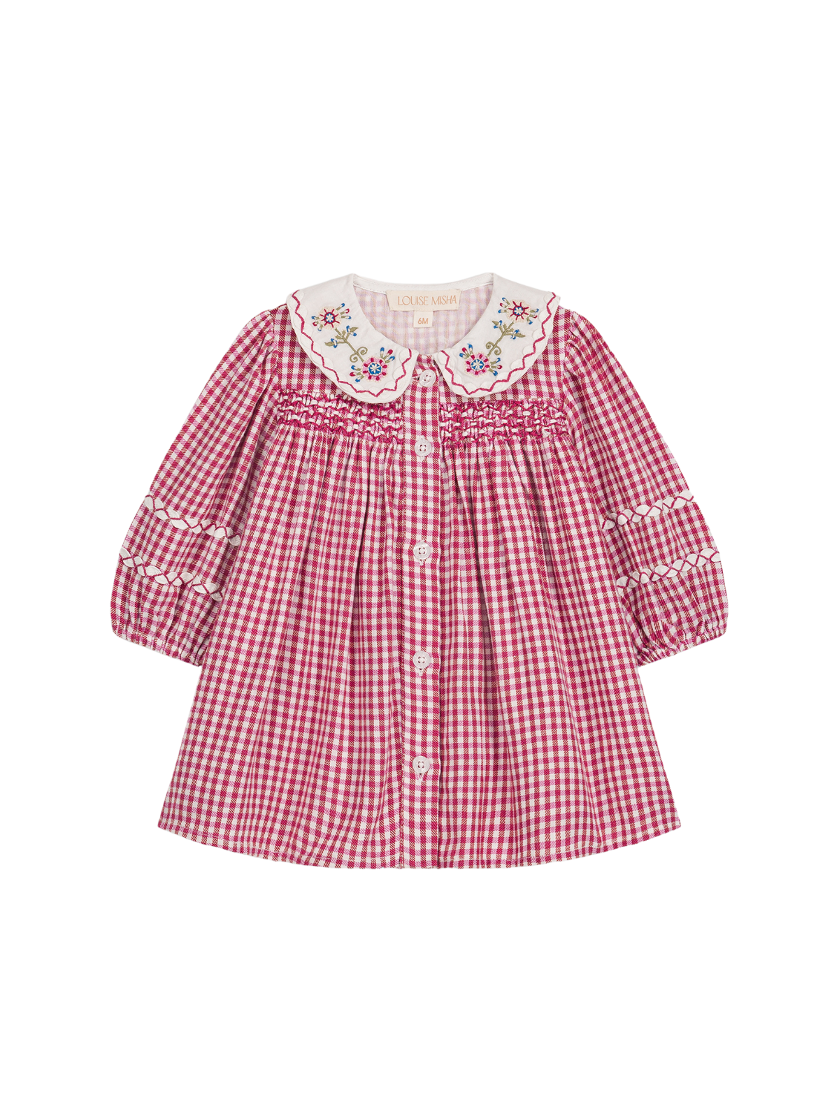 Louise Misha Delina Smocked Dress-Raspberry Checks