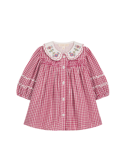 Louise Misha Delina Smocked Dress-Raspberry Checks