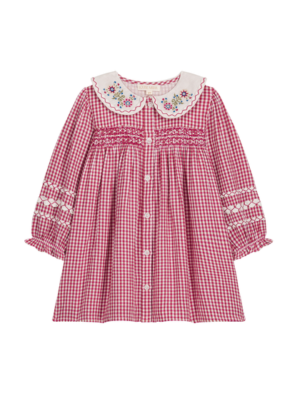 Louise Misha Delina Smocked Dress-Raspberry Checks