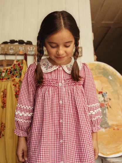 Louise Misha Delina Smocked Dress-Raspberry Checks