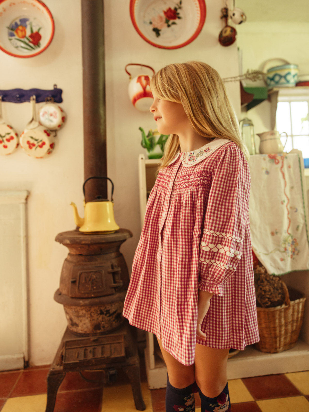 Louise Misha Delina Smocked Dress-Raspberry Checks