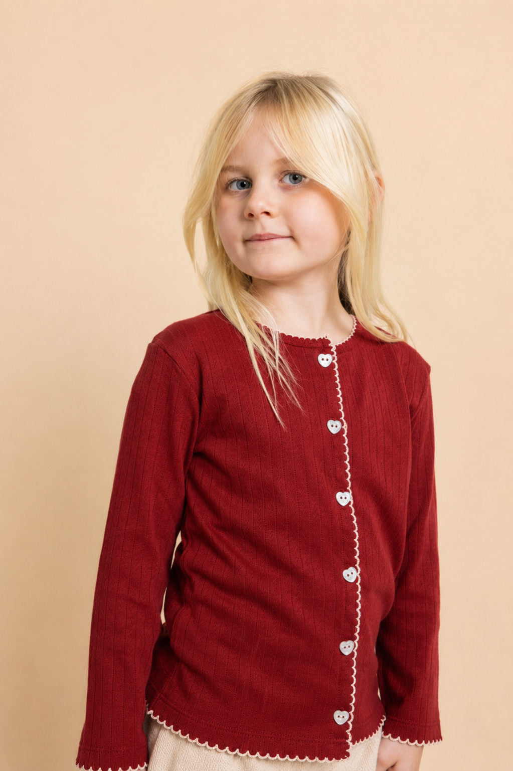 Flöss Liva Pointelle Cardigan - Dark Cranberry detail