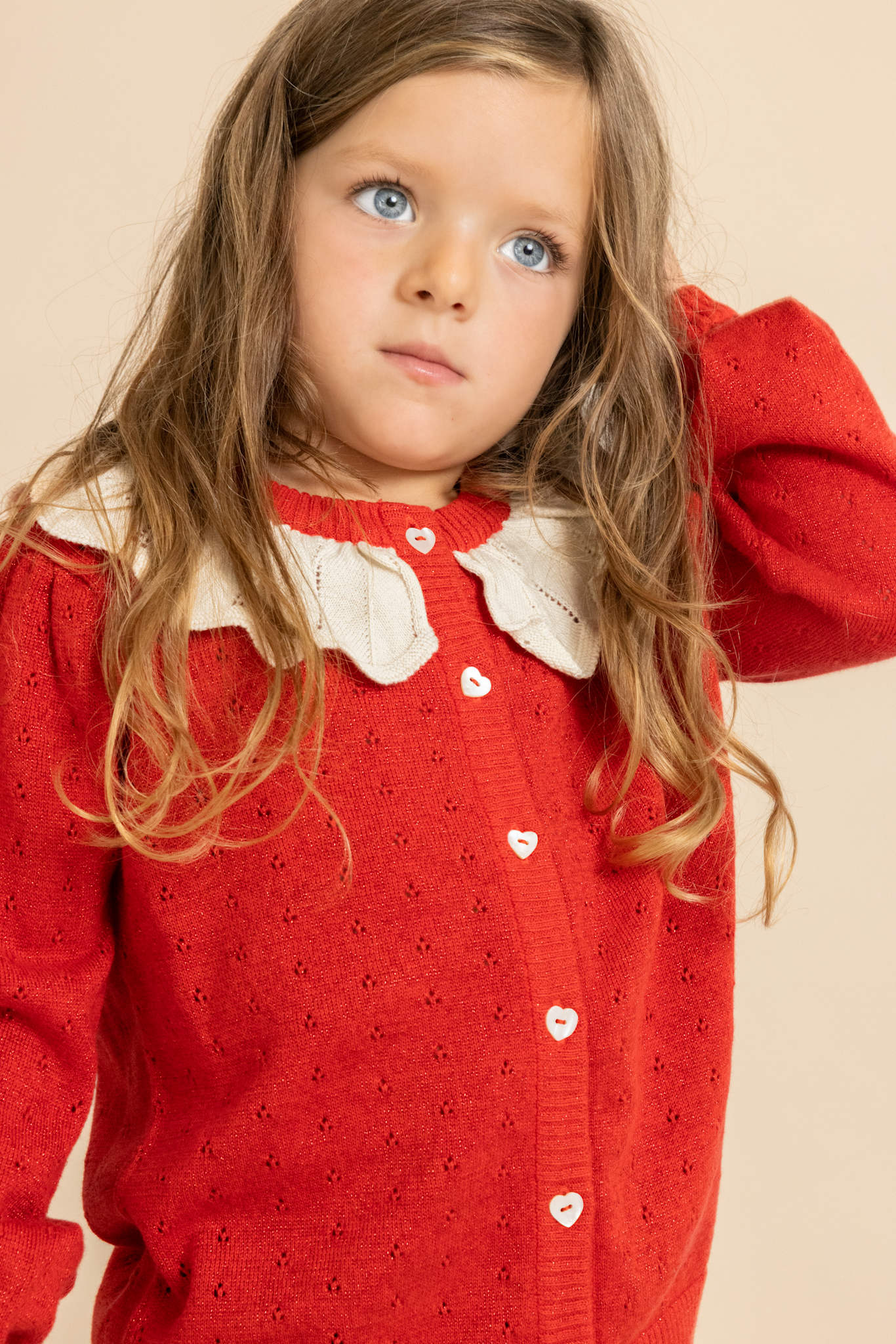Flöss Dora Cardigan - Poppy Red Glitter detail
