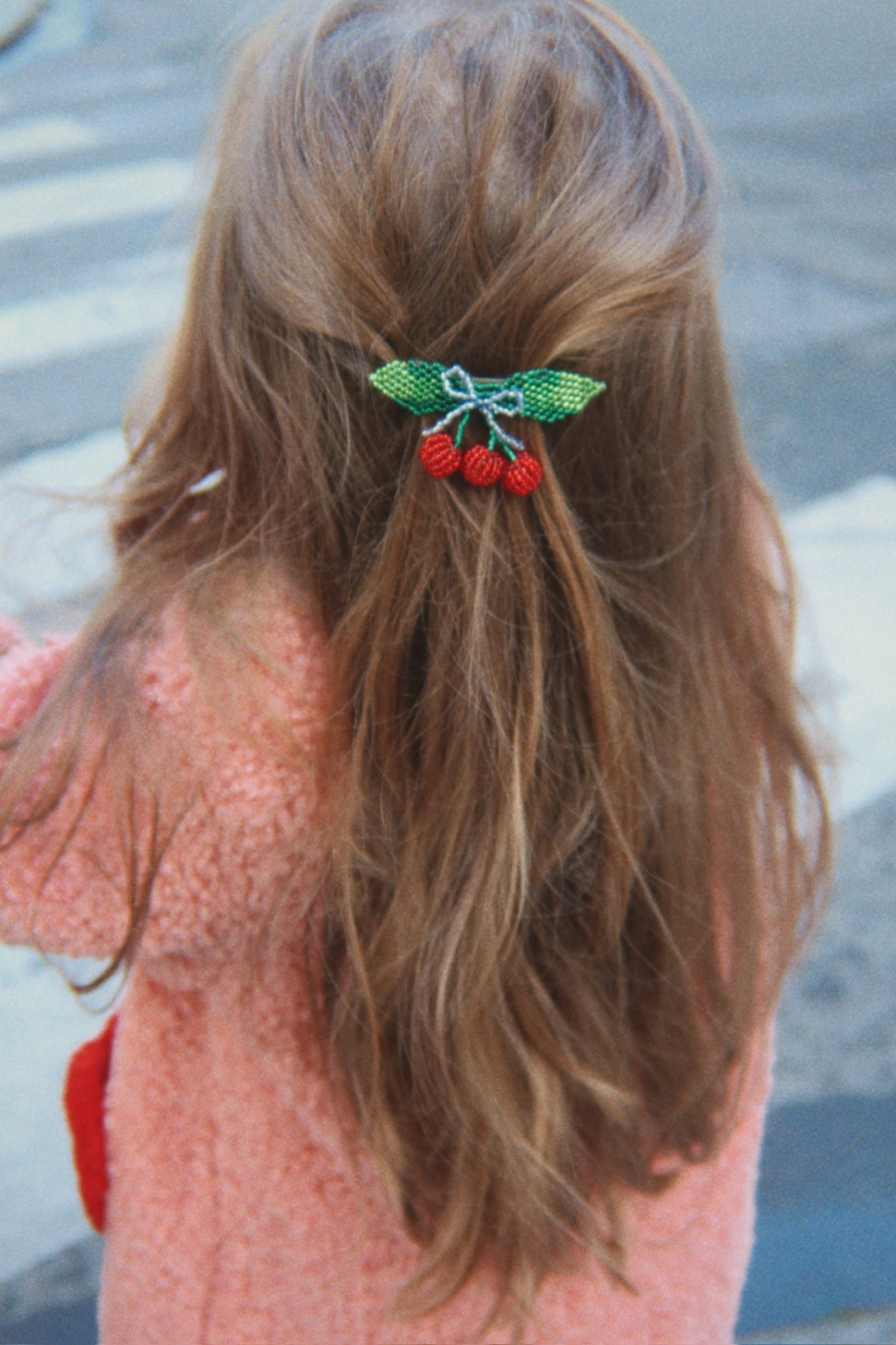 BEADED CHERRY BOW BIG HAIR CLIP - cherry
