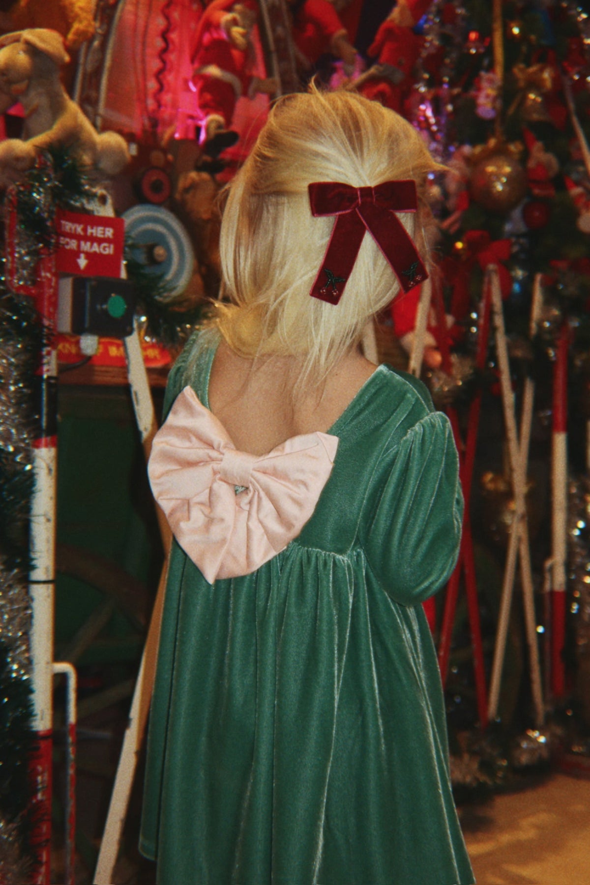 Konges Sløjd Gia Bow Dress in Fir styled outfit view