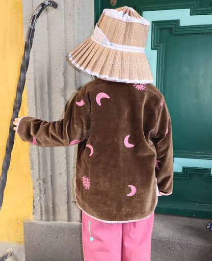 Sissel Edelbo back of the Sun &amp; Moon jacket with pink celestial embroidery