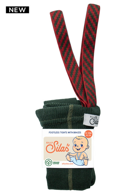 Silly Silas Footless Dark Forest Green Christmas Patterned — product view
