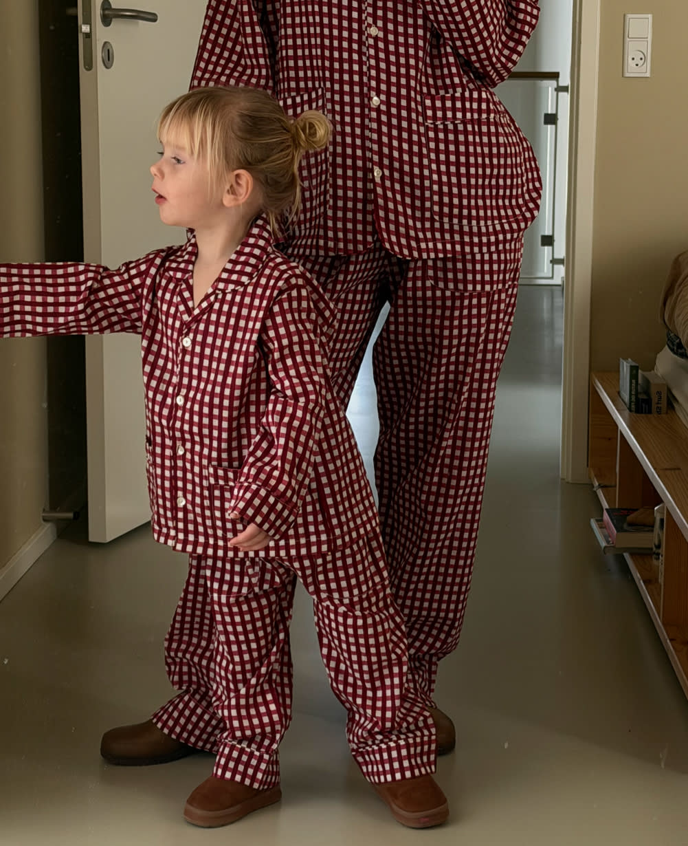 Sissel Edelbo adult and MINI Berry Hedge pyjamas styled together