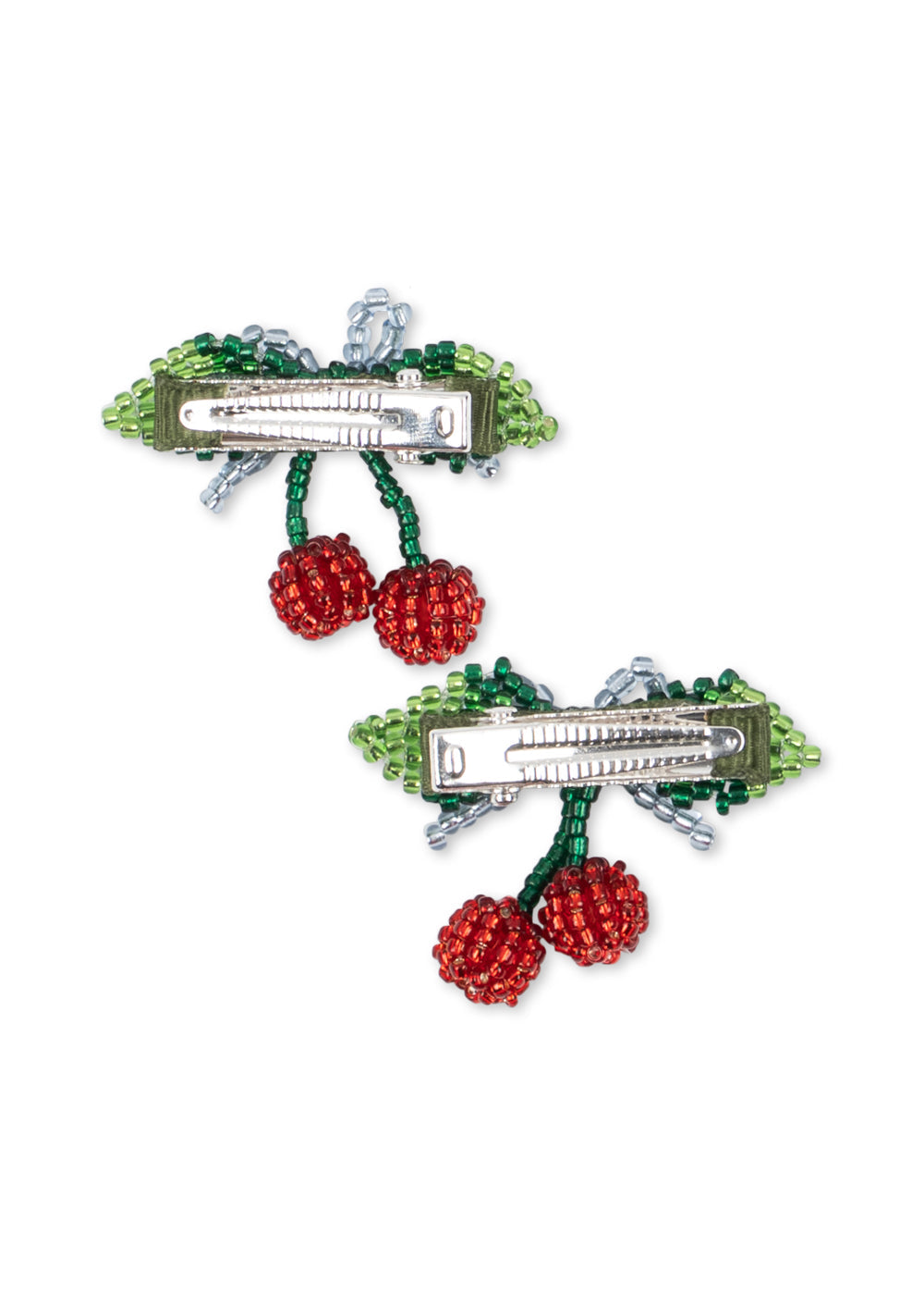 2 PACK BEADED CHERRY BOW HAIR CLIP - cherry