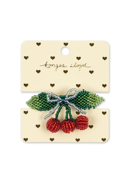 BEADED CHERRY BOW BIG HAIR CLIP - cherry