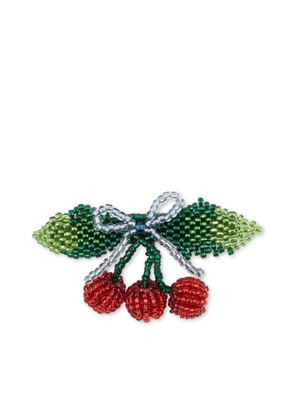 BEADED CHERRY BOW BIG HAIR CLIP - cherry