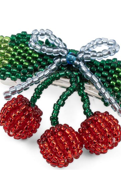 BEADED CHERRY BOW BIG HAIR CLIP - cherry
