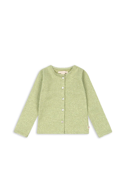 Konges Sløjd Roli Cardigan in Leek Green, front view with button closure