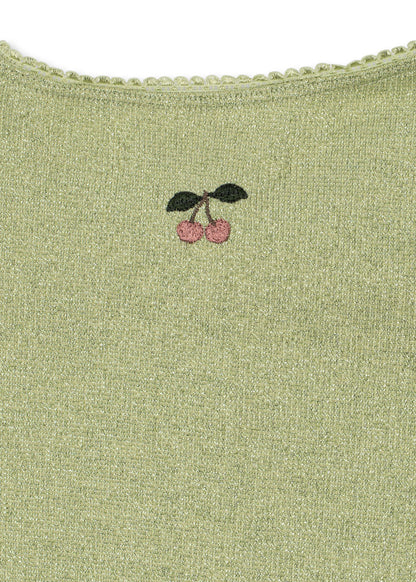 Konges Sløjd Roli Cardigan in Leek Green, ribbed fabric detail