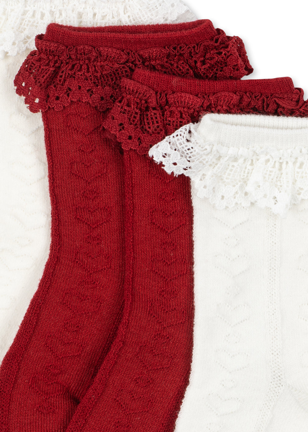 Konges Sløjd 2 Pack Pointelle Frill Socks - Red/off White by Konges Sløjd
