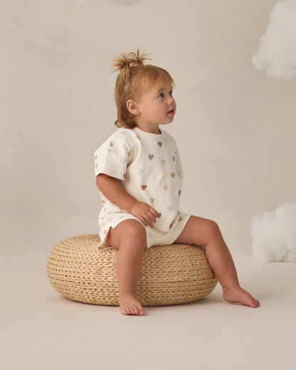 Quincy Mae Waffle Tee + Short Set - Confetti Hearts