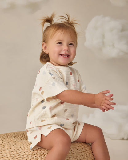 Quincy Mae Waffle Tee + Short Set - Confetti Hearts