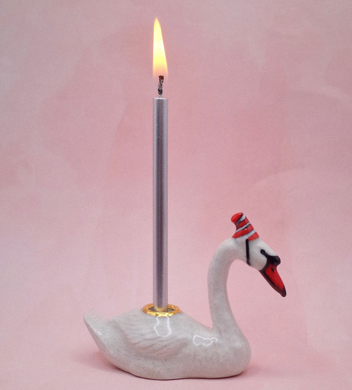 Camp Hollow Swan porcelain candle holder detail