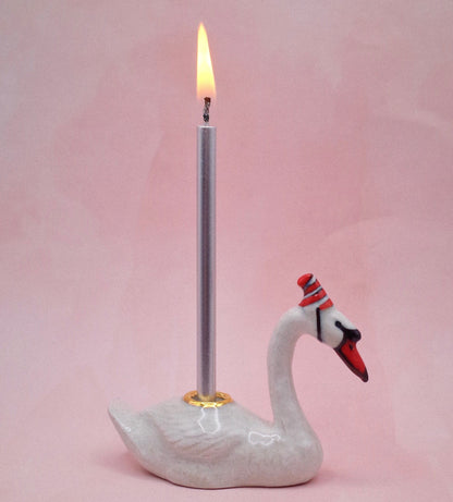 Camp Hollow Swan porcelain candle holder detail