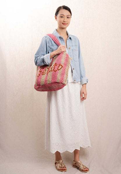 The Jacksons Drew Gelato  Handwoven Jute Beach Bag Rose