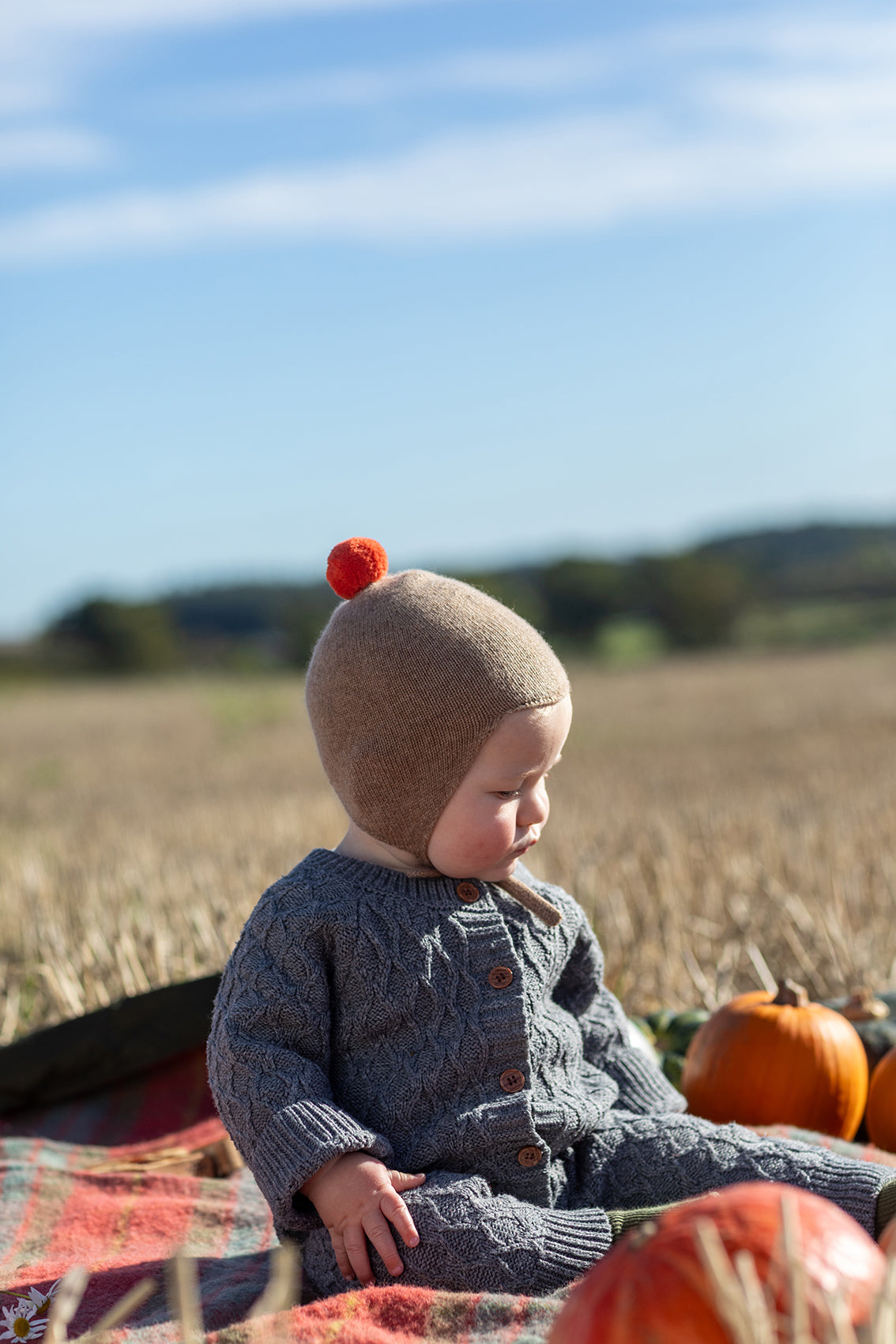 Rosie Sugden Mushroom and Flare cashmere baby bonnet detail